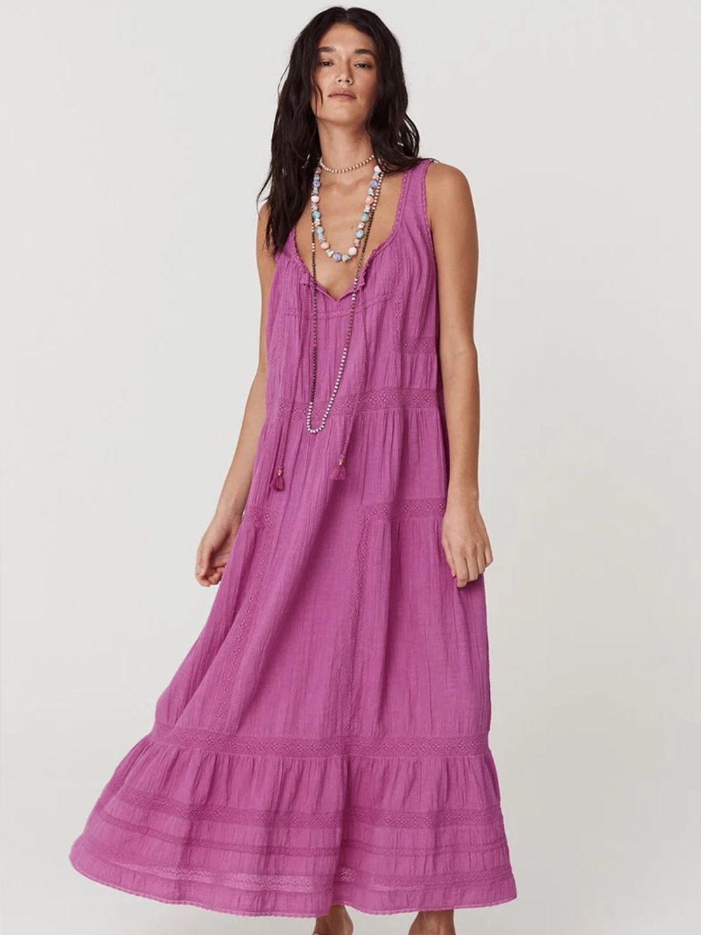 Spell Magenta Maxi Dress with Tie Front